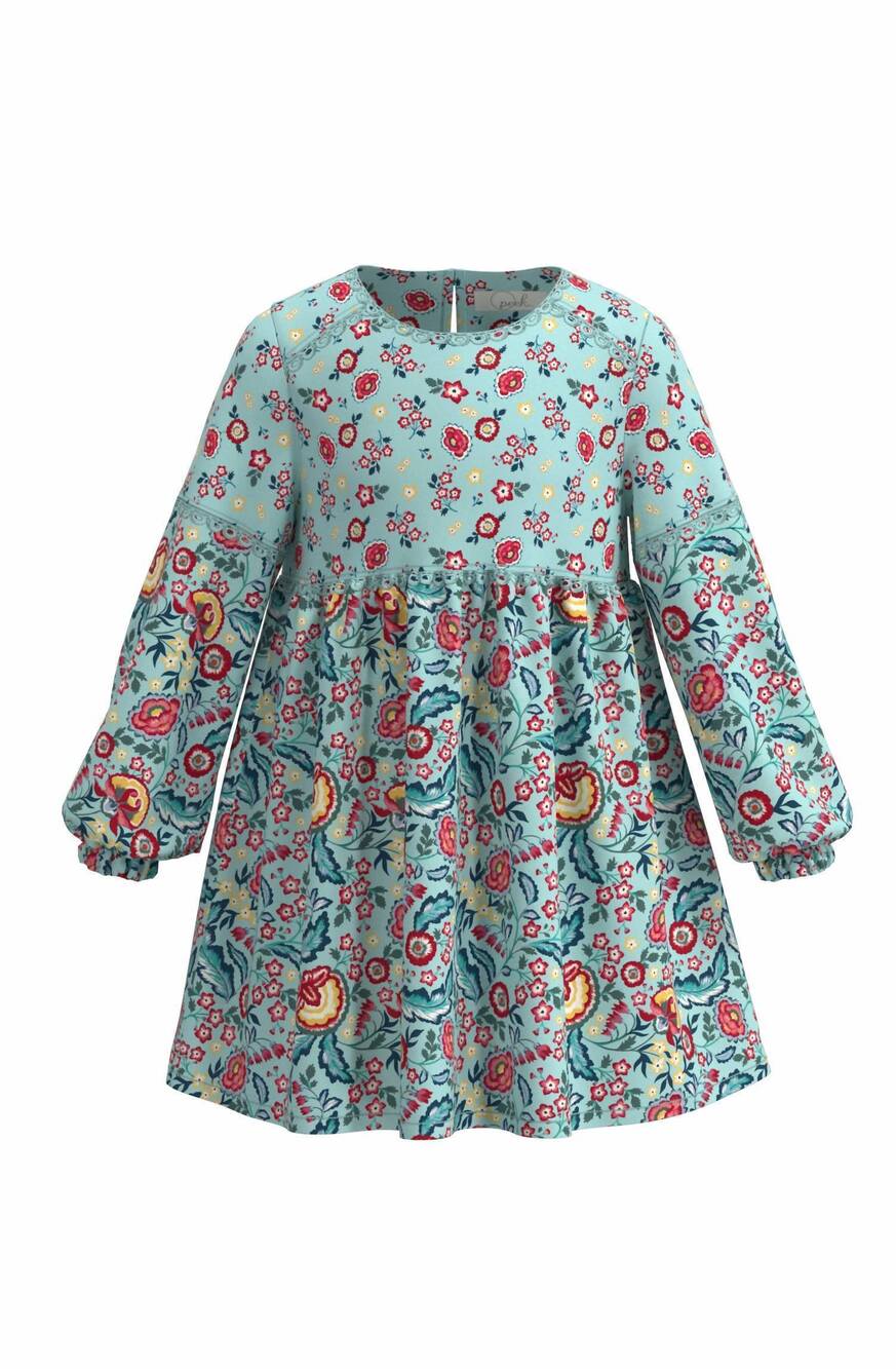 NEW PEEK AREN'T YOU CURIOUS kid's mixed print long sleeve dress in blue